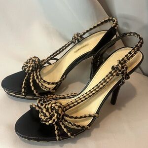 Max Studio Black and Tan Heels with Intricate Straps Size 8